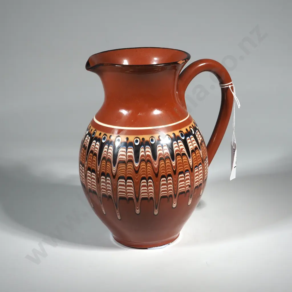 Vintage Bulgarian Troyan Redware Jug With Characteristic Drip Glaze Image 1++