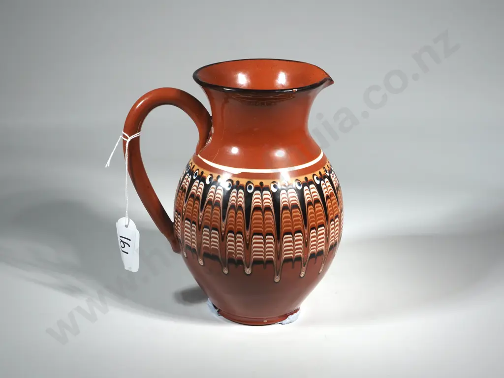 Vintage Bulgarian Troyan Redware Jug With Characteristic Drip Glaze Image 1++