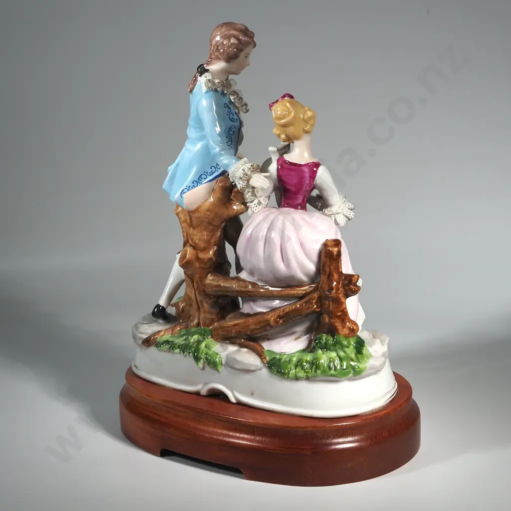 Musical Vintage Dresden Style Lace Porcelain Dancing Couple. Plays Theme Song From Dr Zhivago Image 1++