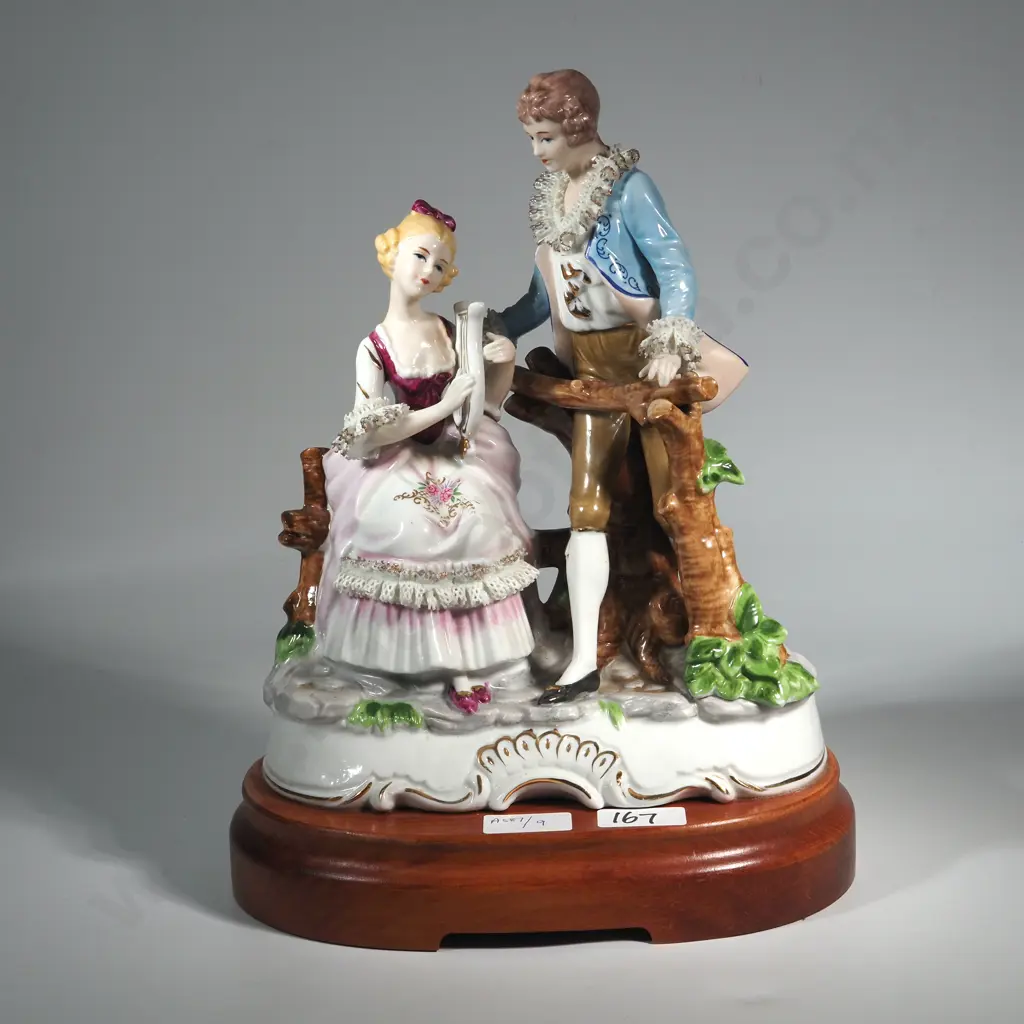 Musical Vintage Dresden Style Lace Porcelain Dancing Couple. Plays Theme Song From Dr Zhivago Image 1++