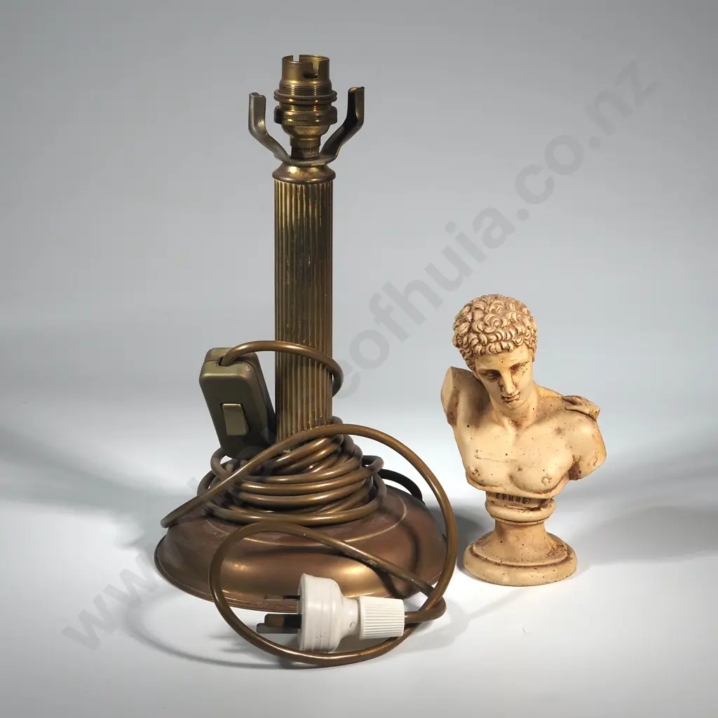 Brass Column Lamp & A Bust Of Hermes  Image 1++
