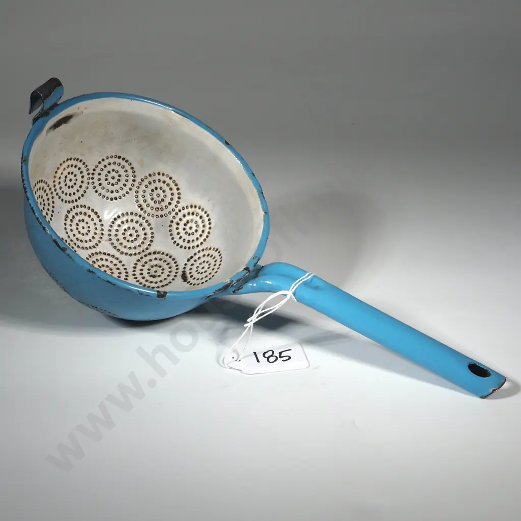 Vintage Pale Blue & White Sieve/Colander/ Strainer  with Handle & Side Hook Image 1++