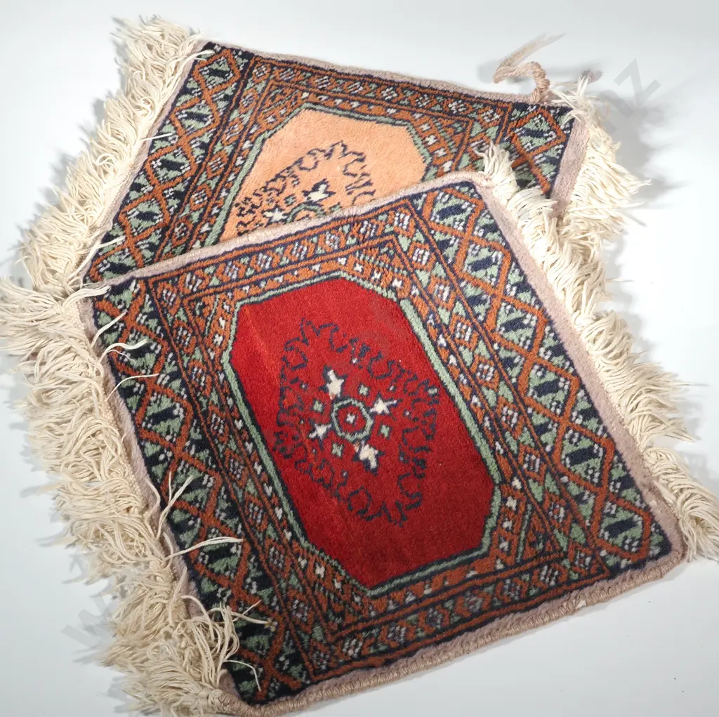 Two Fringed  Small Persian Table Mats In Crimson & Apricot  Image 1++