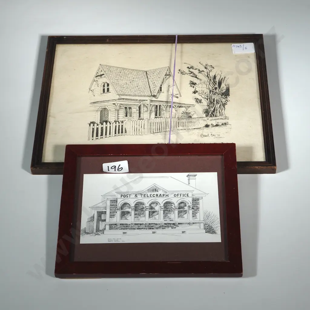 Two Prints - Police Station, Rusell Bay Of Islands &  NZ & Otago Post & Telegraph Office Image 1++