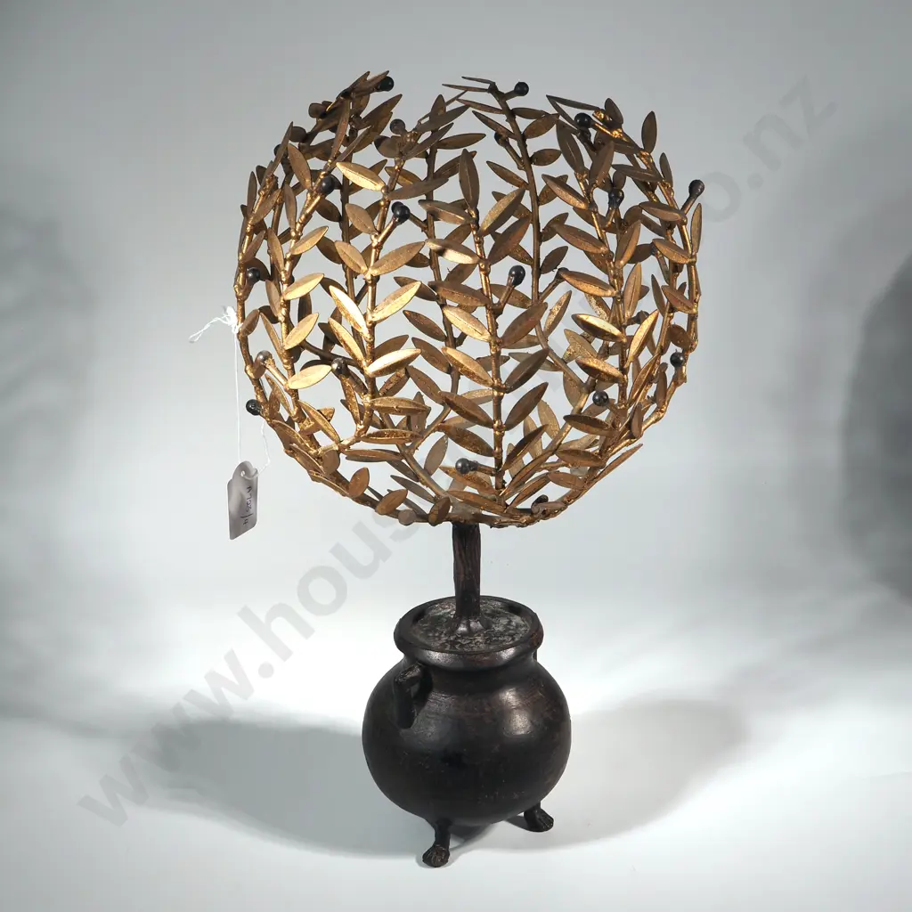 Sculptural Gilt Topiary In a Bronze Pot On Three Paw Feet Image 1++