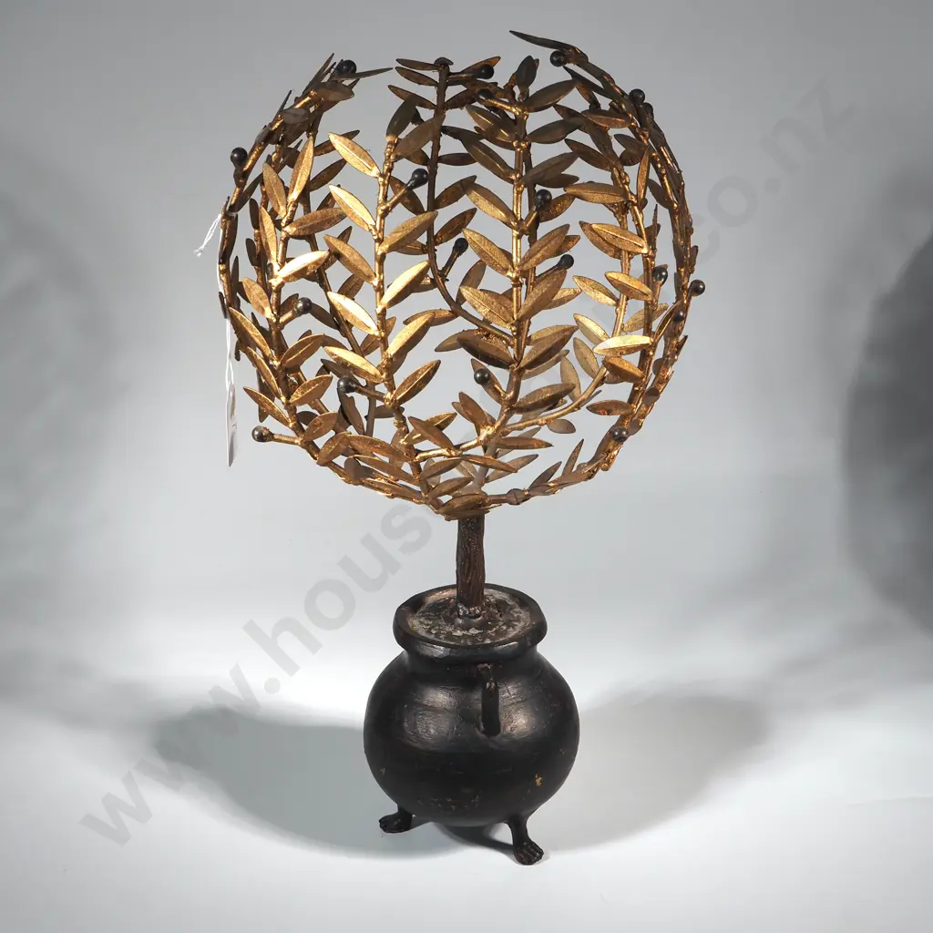 Sculptural Gilt Topiary In a Bronze Pot On Three Paw Feet Image 1++