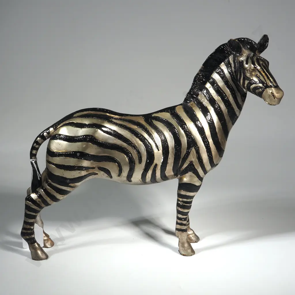 Modern Statuary Bronze Silver Finish Zebra Sculpture Image 1++