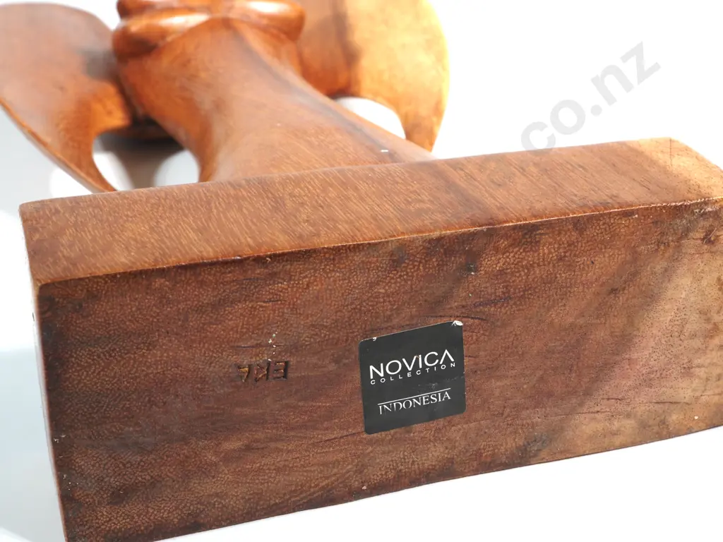 Hand Carved Wooden Sculpture Of A Guardian Angel Holding A Child. Probably Balinese  Image 1++