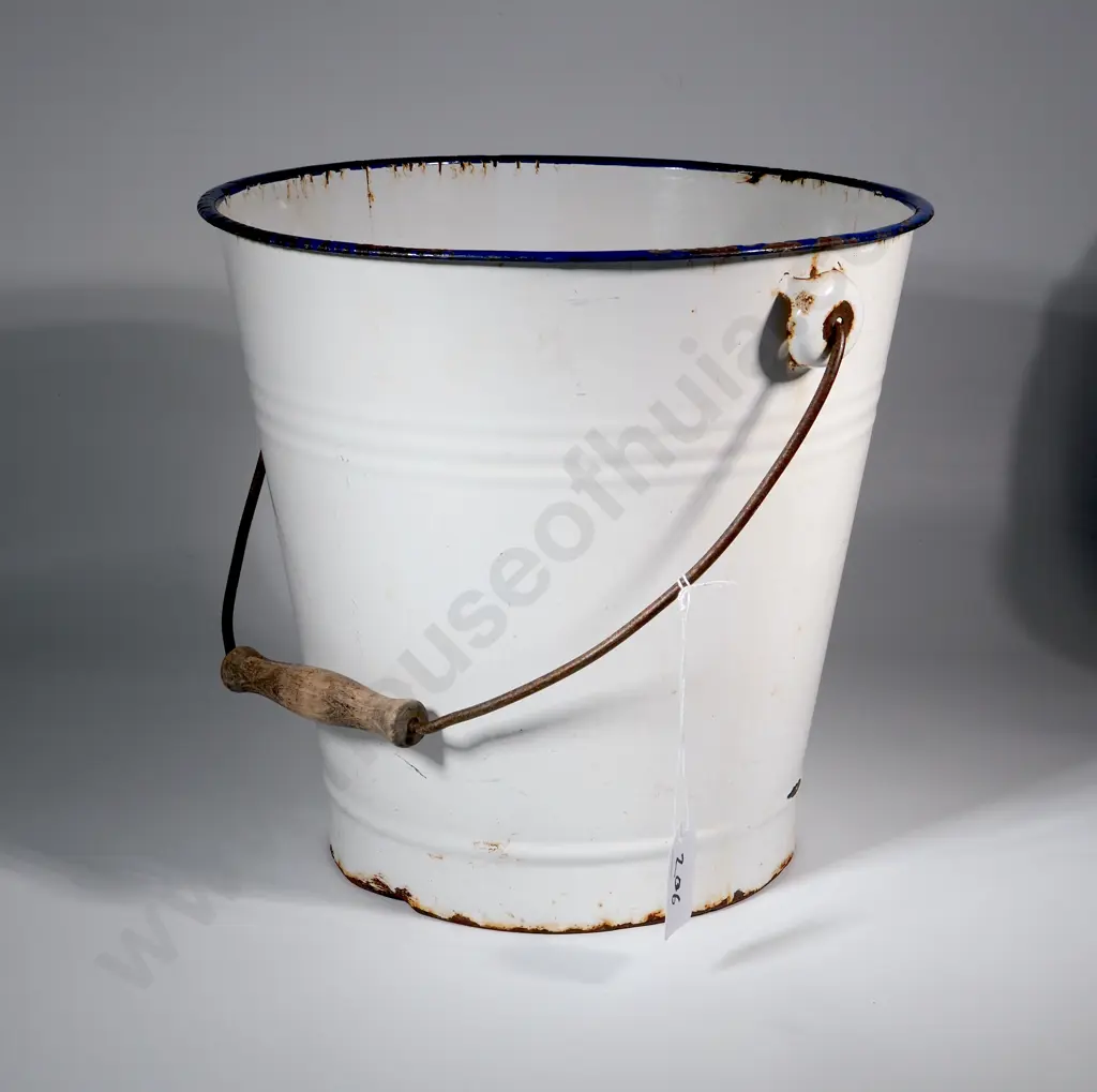 Vintage White/ Blue  Enamel Bucket With Handle.  Image 1++