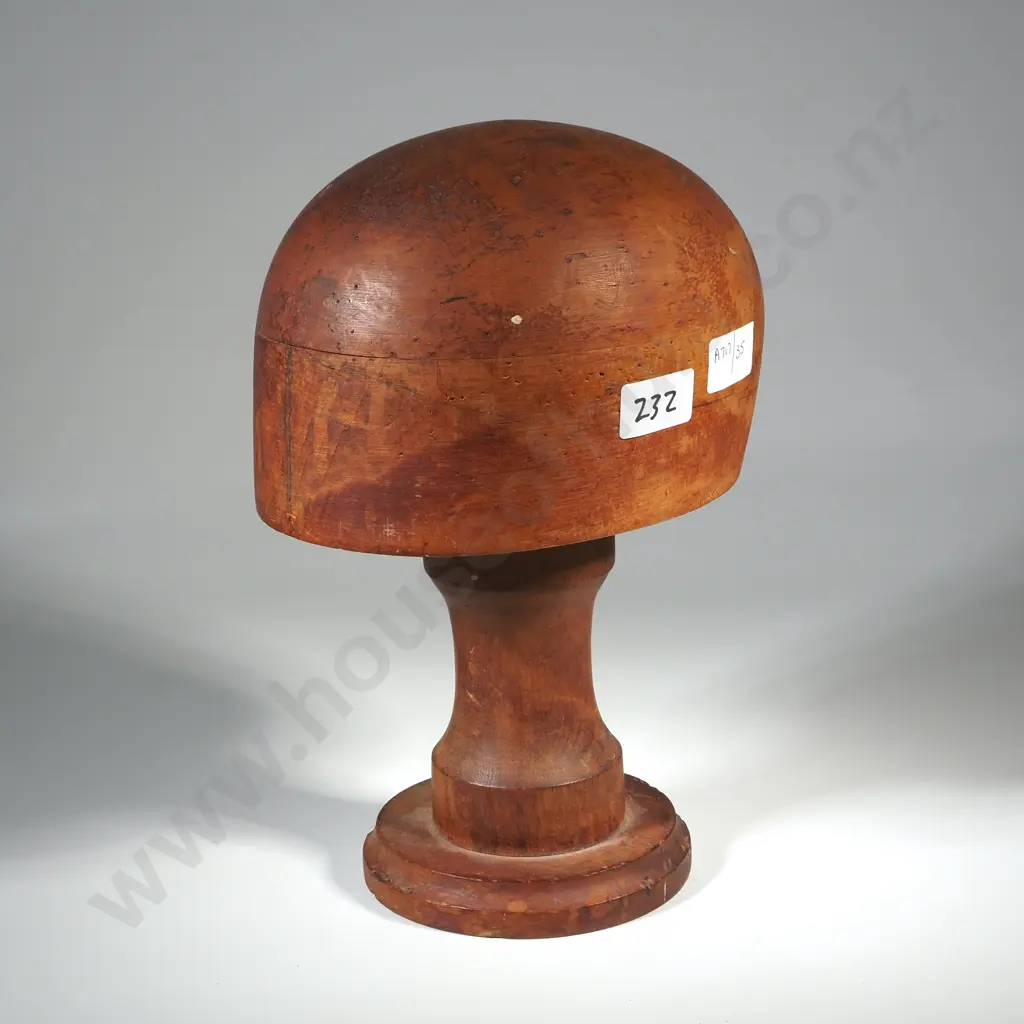 Vintage Milliners Form.The Domed Wooden ' Head" Mounted On A Turned Stand  Image 1++