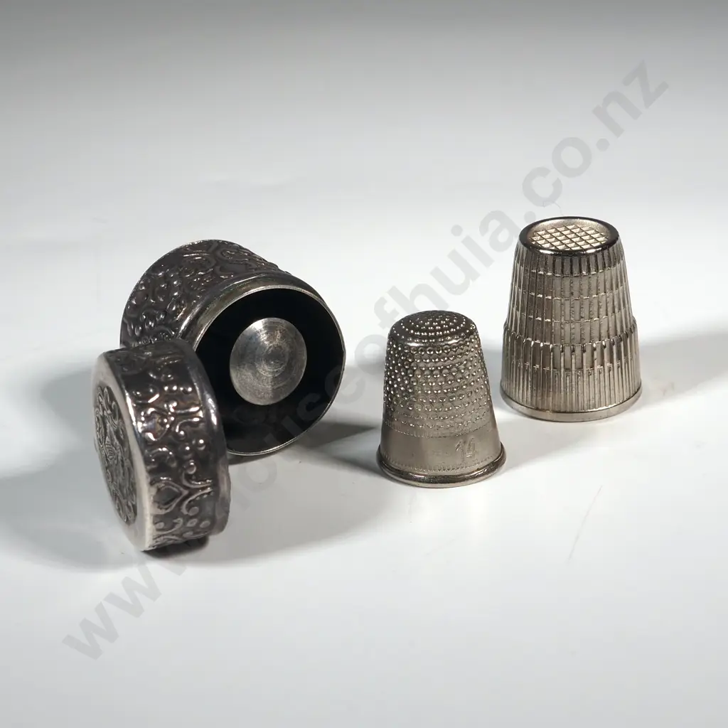 Sterling Silver Thimble Case Pendant w Two Base Metal Pendants Image 1++