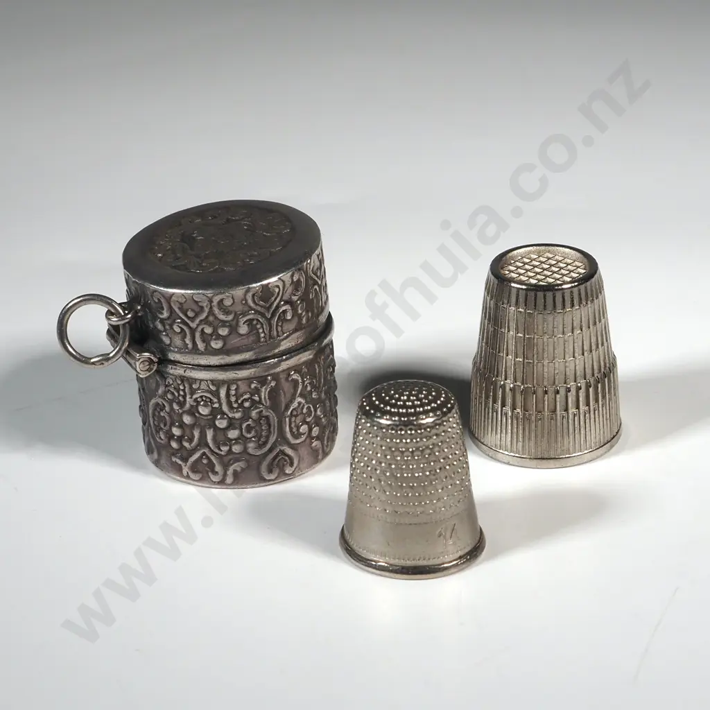 Sterling Silver Thimble Case Pendant w Two Base Metal Pendants Image 1++