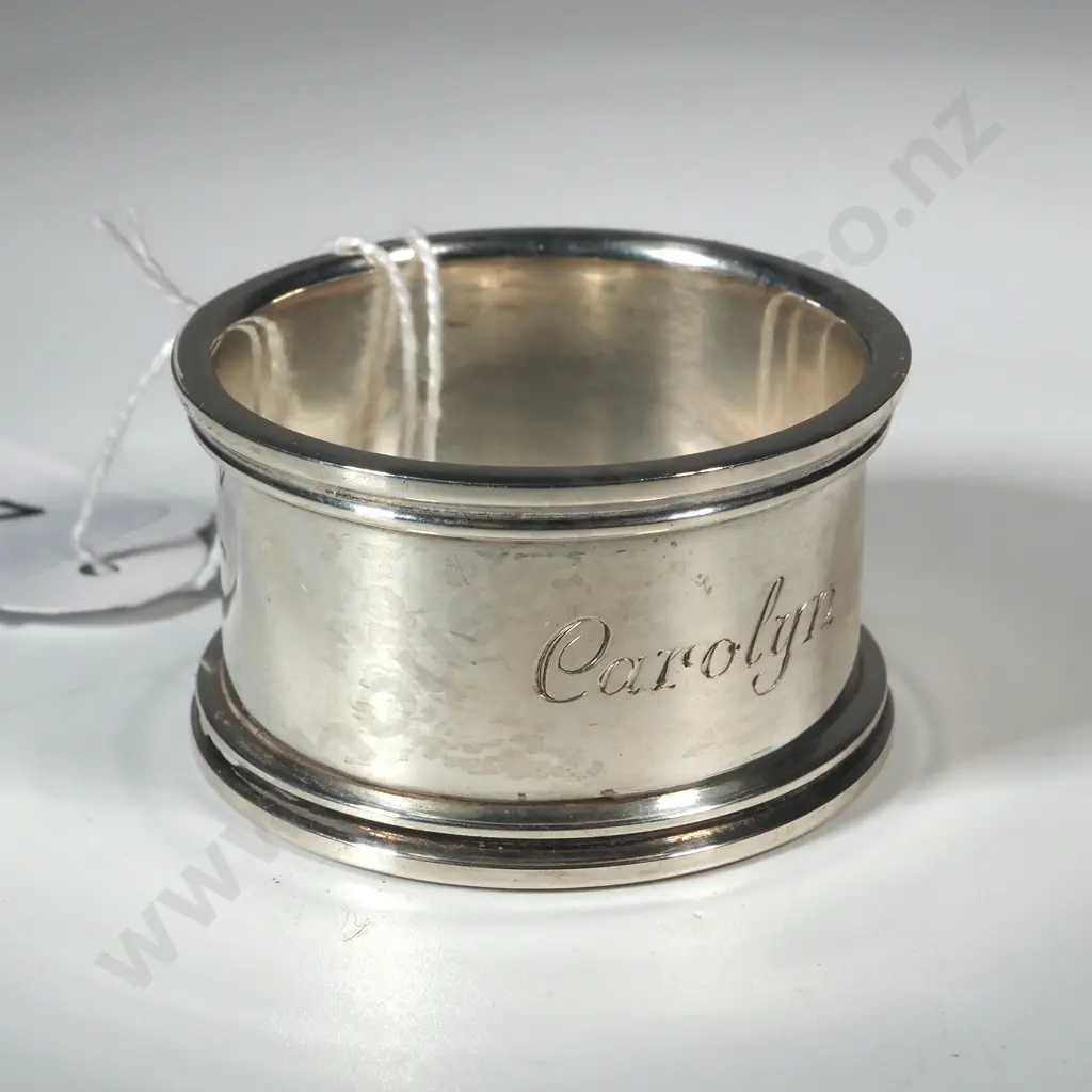 Sterling Silver Serviette Ring with Plain Body &  Inscribed "Carolyn". London 1946 Image 1++