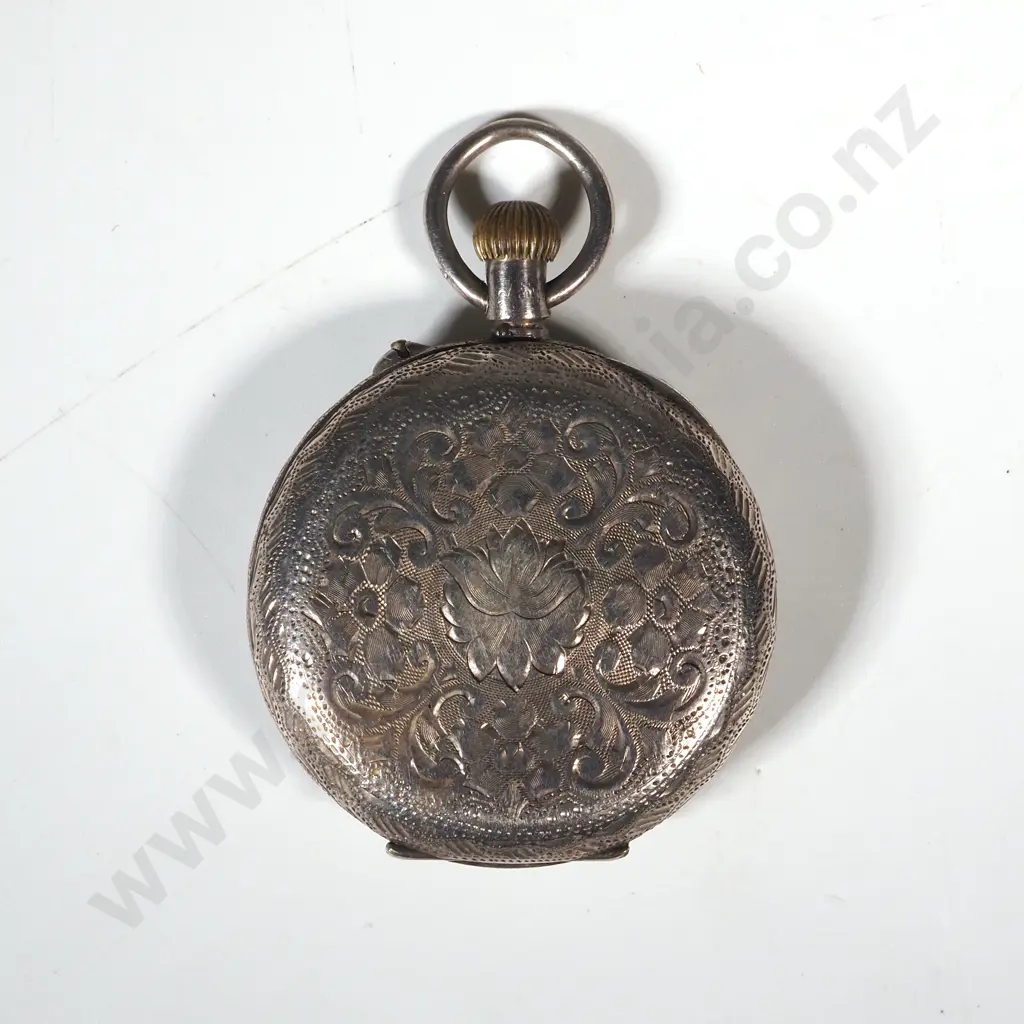 .935 Silver Antique Engraved Pocket Watch Image 1++
