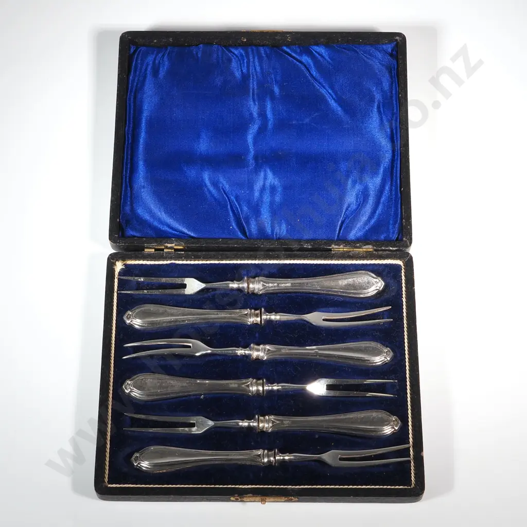 Box Set Of Six Sterling Silver Fruit Or Dessert Forks. Sheffield 1906 Image 1++