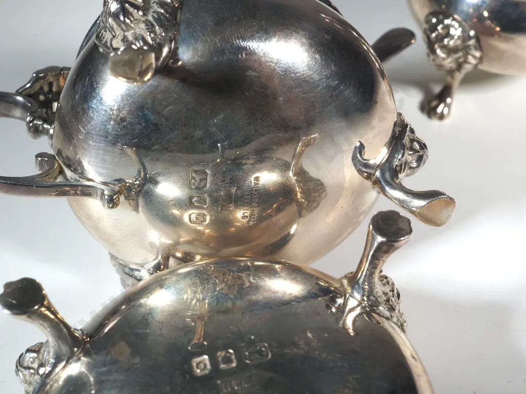 Sterling Silver Three Piece Cruet Set Comprising Pepper Pot, Salt Dish & Mustard Pot With Spoon London 1951 Image 1++