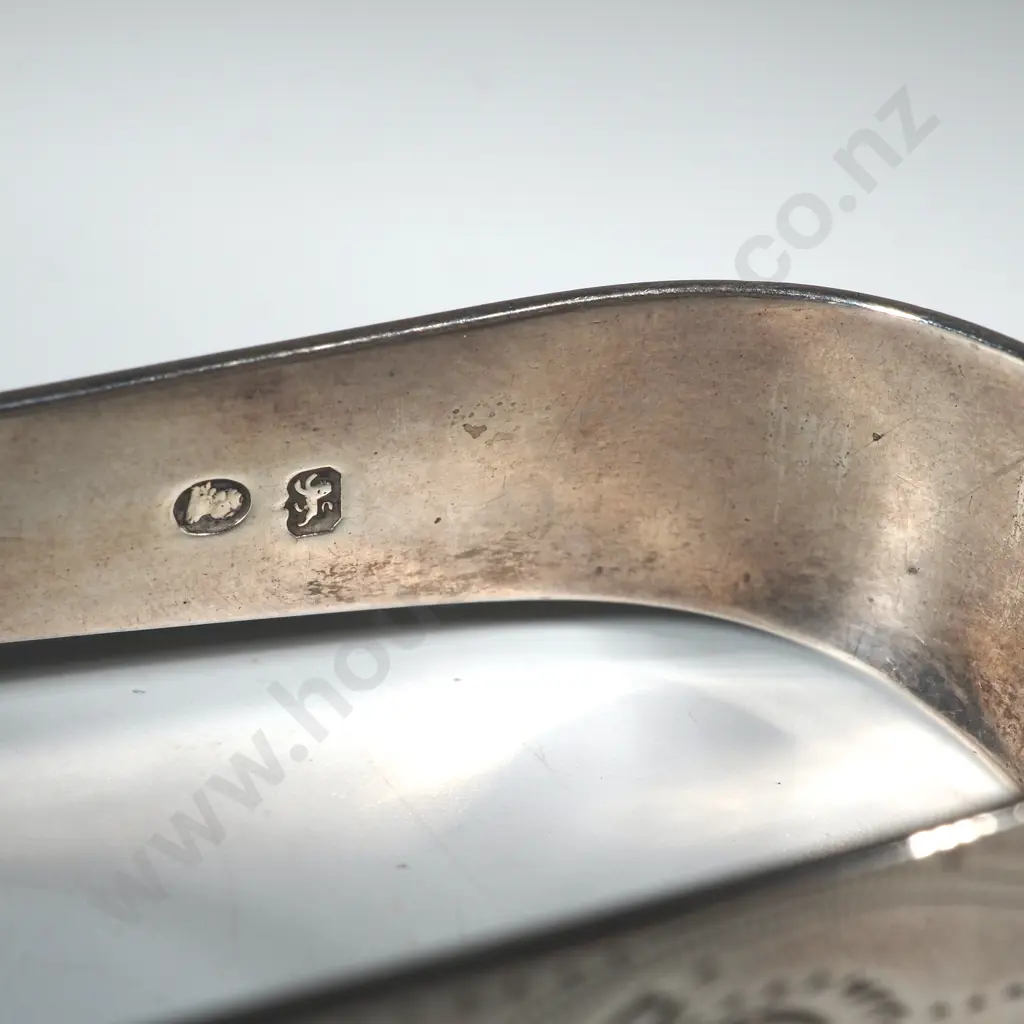 Sterling Silver Bright Cut Sugar Tongs. Georgian Image 1++