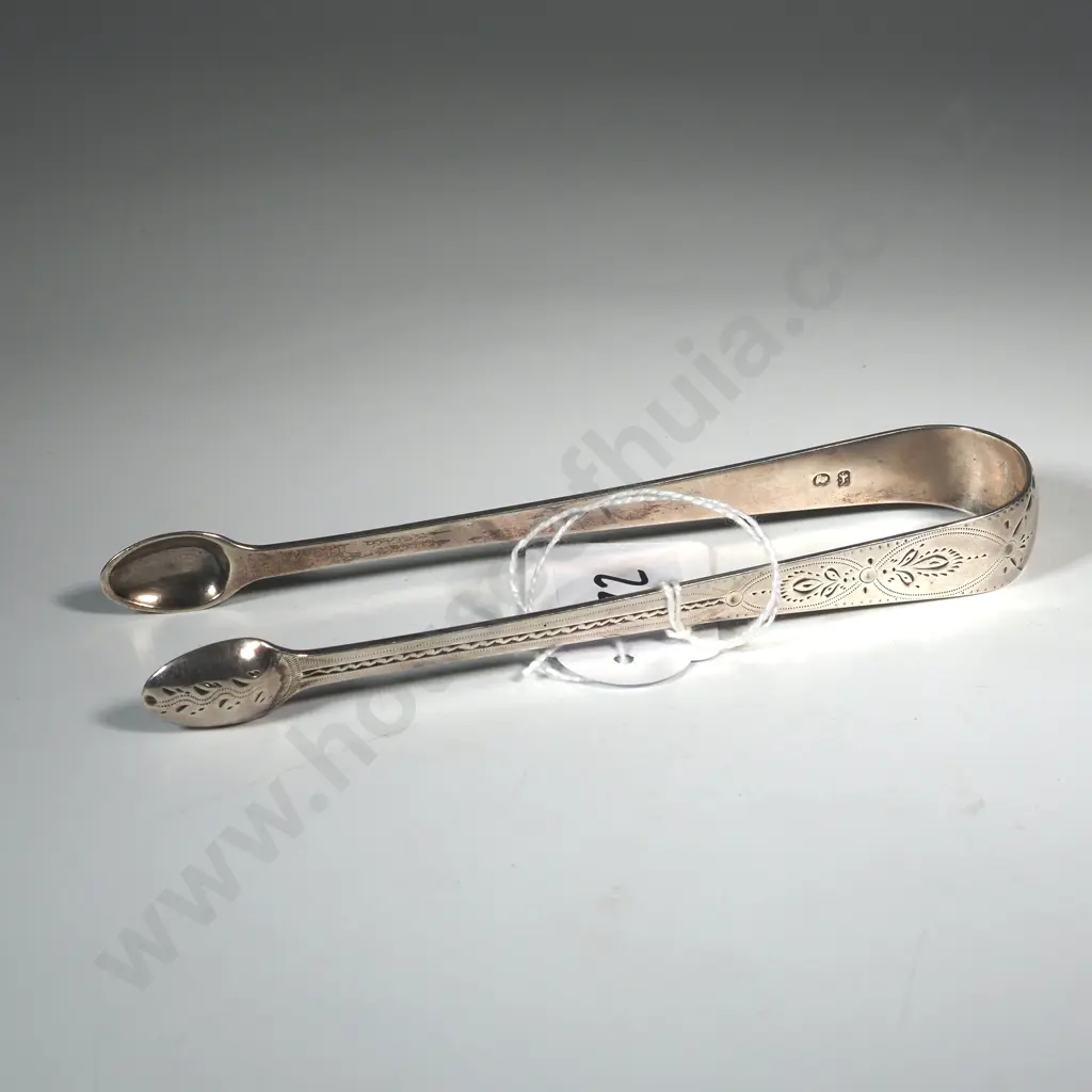 Sterling Silver Bright Cut Sugar Tongs. Georgian Image 1++