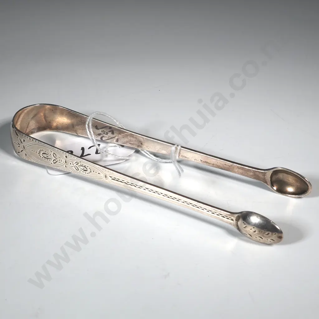 Sterling Silver Bright Cut Sugar Tongs. Georgian Image 1++