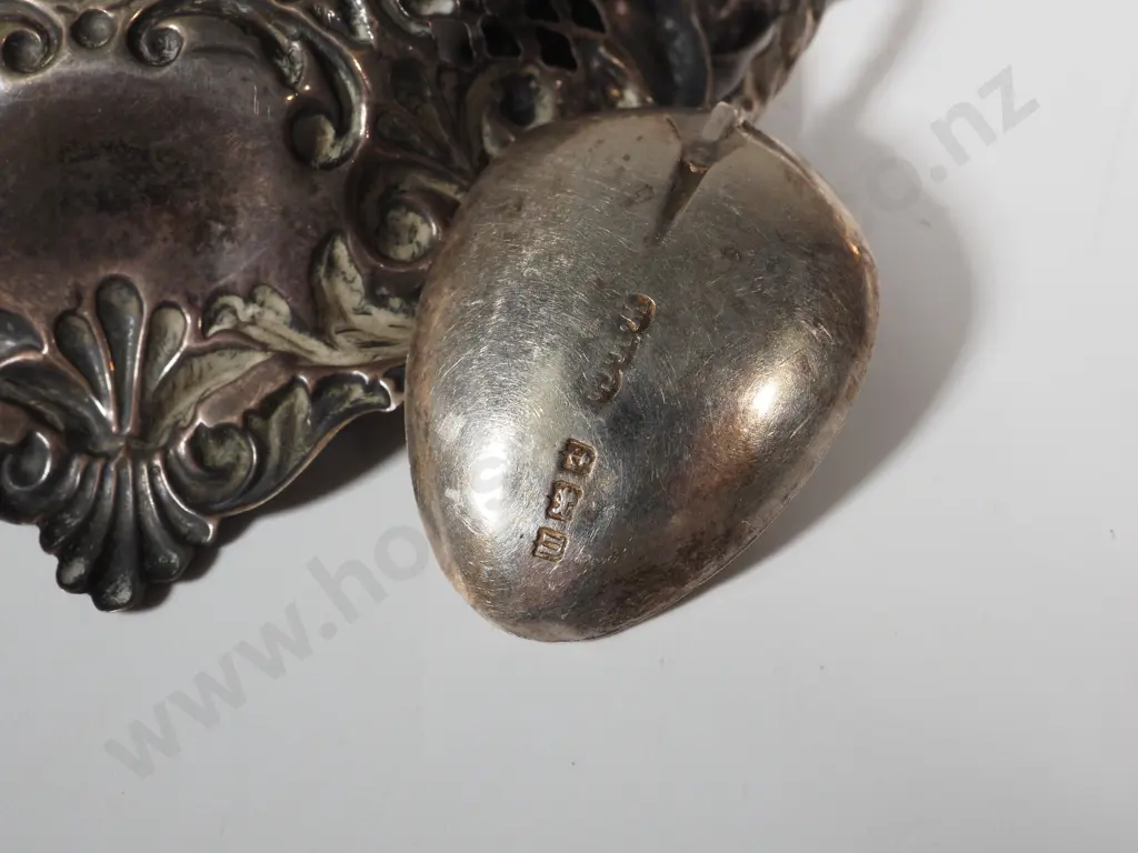 Sterling Silver Pierced Bon Bon Dish. Birm 1902 & Two Sterling Silver Teaspoons Image 1++