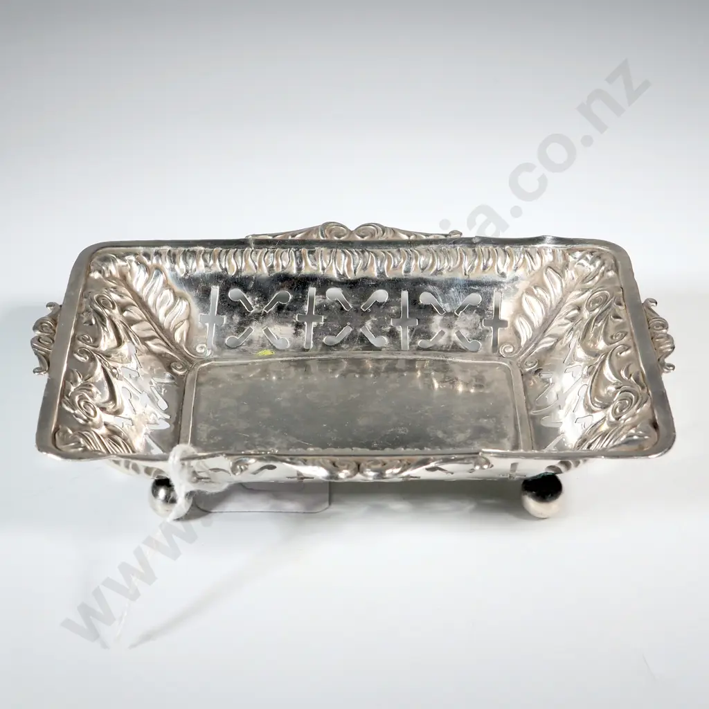 Sterling Silver  Pierced Bon Bon Dish Of Rectangular Form Image 1++