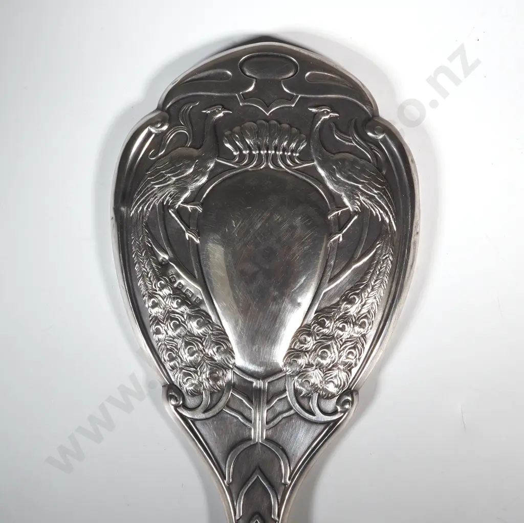 Sterling Silver Hand Mirror Decorated With Embossed Peacocks In The Art Nouveau Style. Birm 1901 Image 1++