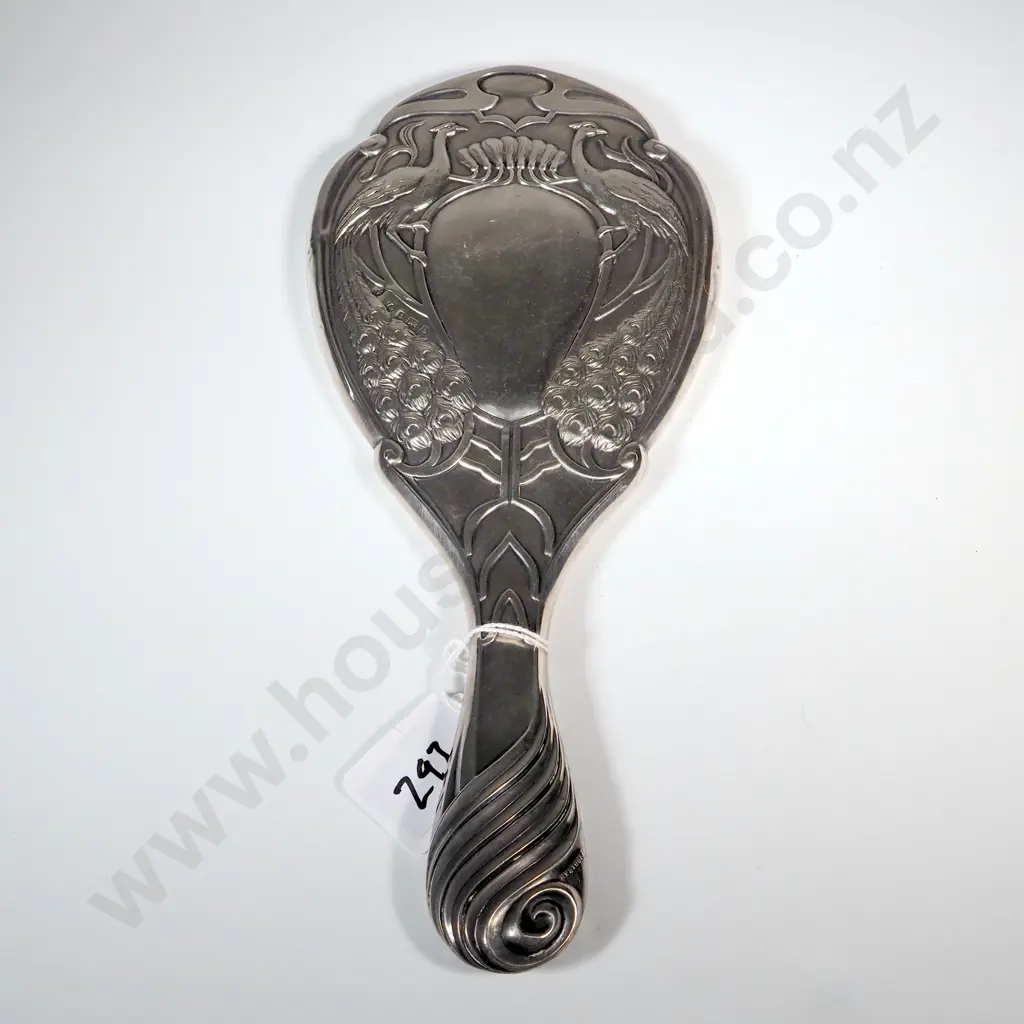 Sterling Silver Hand Mirror Decorated With Embossed Peacocks In The Art Nouveau Style. Birm 1901 Image 1++