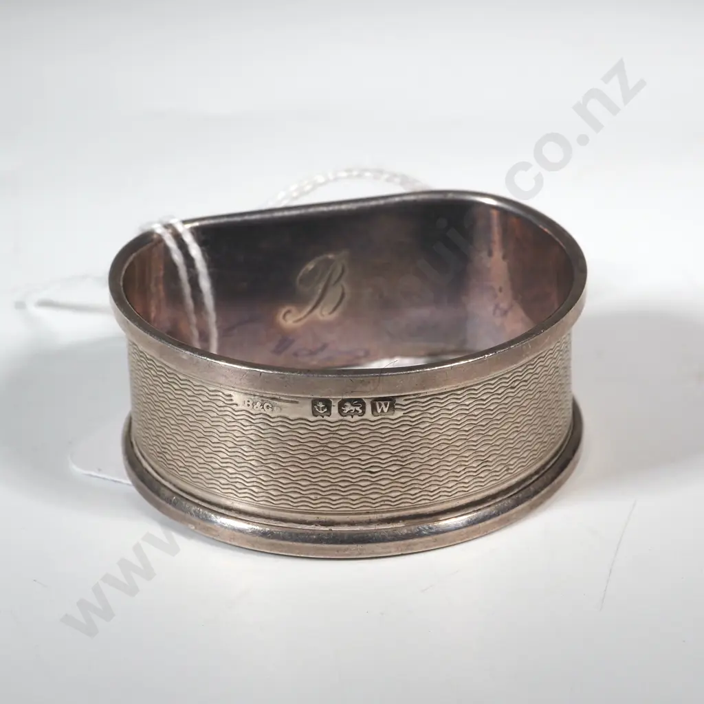 Sterling Silver Engine Turned Serviette Rings. Initialled B To The Interior Image 1++