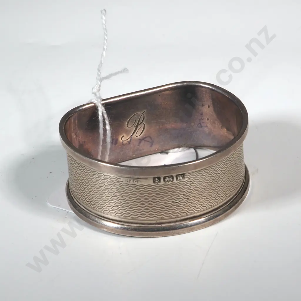 Sterling Silver Engine Turned Serviette Rings. Initialled B To The Interior Image 1++