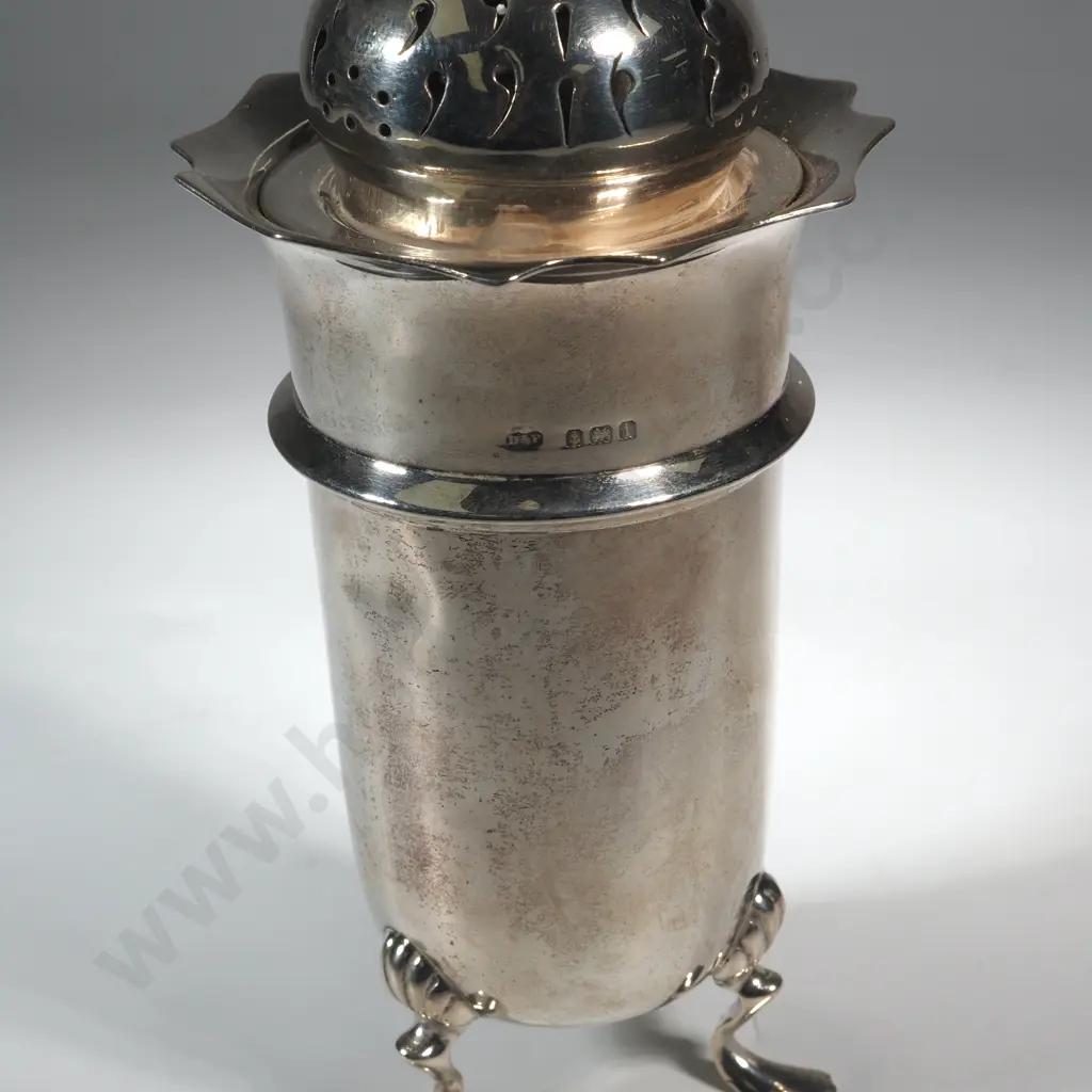 Sterling Silver Sugar Sifter On Three Pad Feet. Birm 1908. Maker Deakin & Francis Ltd.  Image 1++
