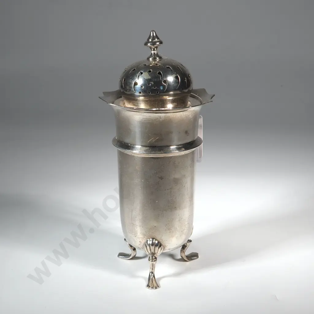 Sterling Silver Sugar Sifter On Three Pad Feet. Birm 1908. Maker Deakin & Francis Ltd.  Image 1++