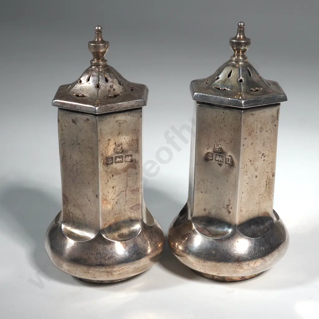 Pair Of Sterling Silver Octagonal Pepper Pots. Birm 1919 Image 1++