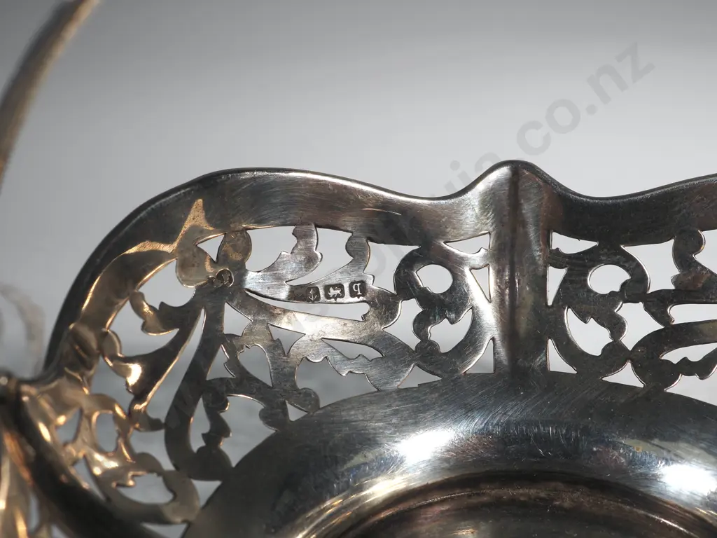Sterling Silver Pierced Basket Style Dish With Handle. Birm 1915 Image 1++