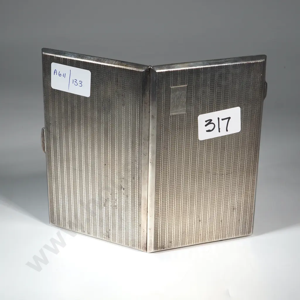 Sterling Silver Cigarette Case with Engine Turned Decoration. Chester 1914 Image 1++