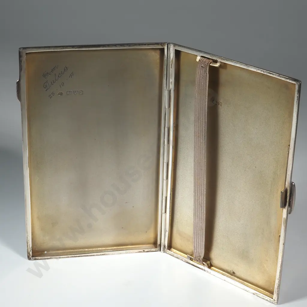 Sterling Silver Cigarette Case with Engine Turned Decoration. Chester 1914 Image 1++