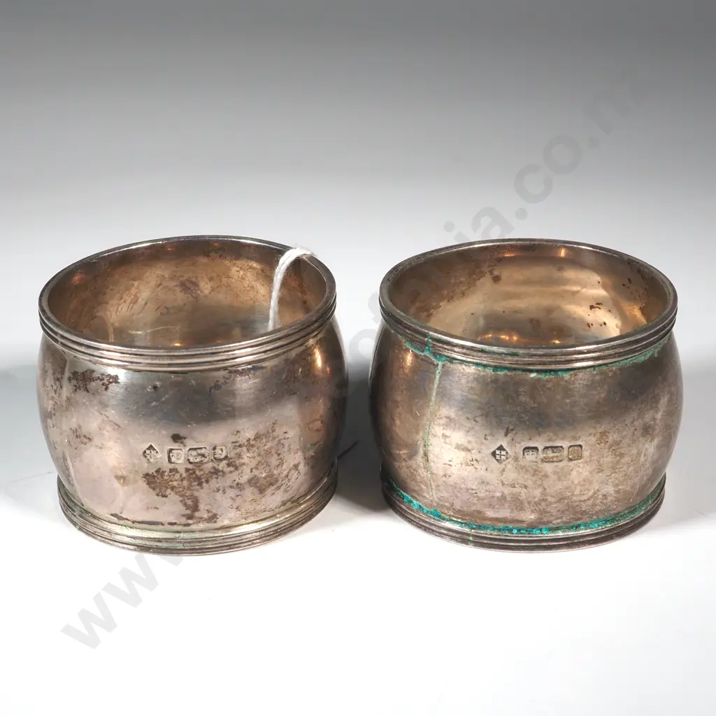 Pair Of Sterling Silver Plain Bodied  Serviette Rings With Reeded Rims. Initialled  LATM Image 1++