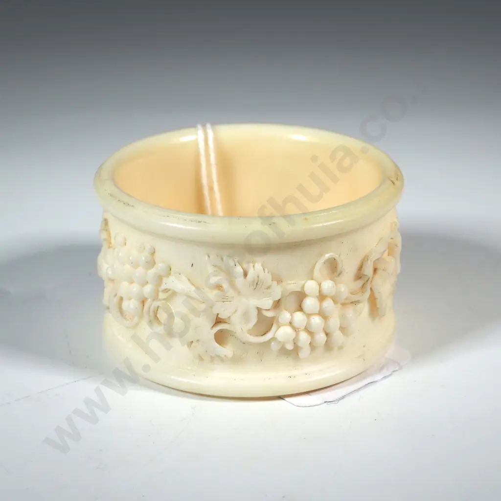 Carved Ivory Serviette Ring With Vine & Grape Decoration  Image 1++