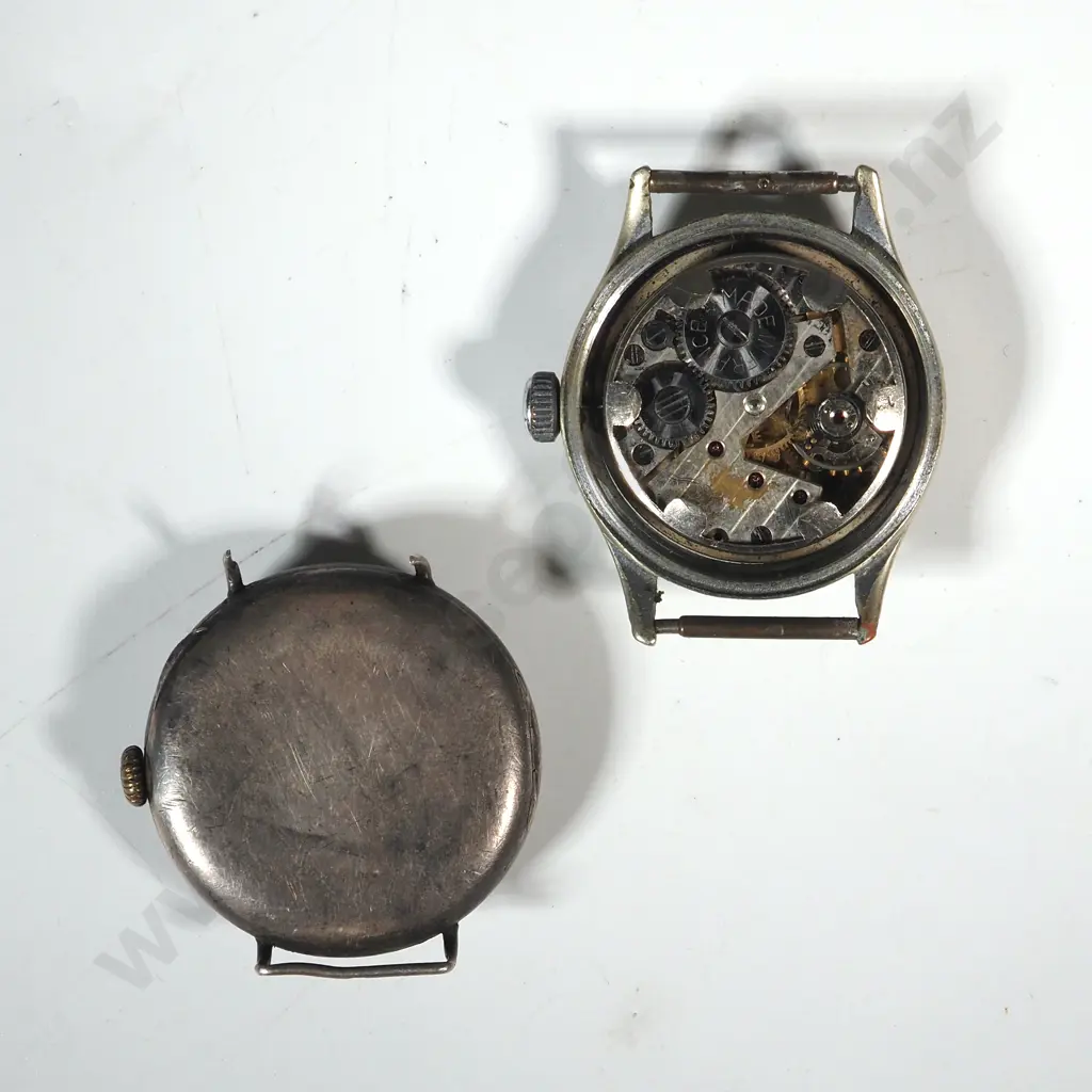 WW1 Period Trench Watch (No Strap) In Sterling Silver & Another Mens Wristwatch (Minus Back) Image 1++