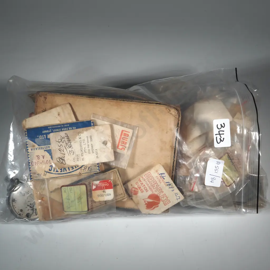 Bag Containing A Large Collection Of Watch Part -Mainsprings, Watch Glass, Face Parts, Replacement Parts Image 1++