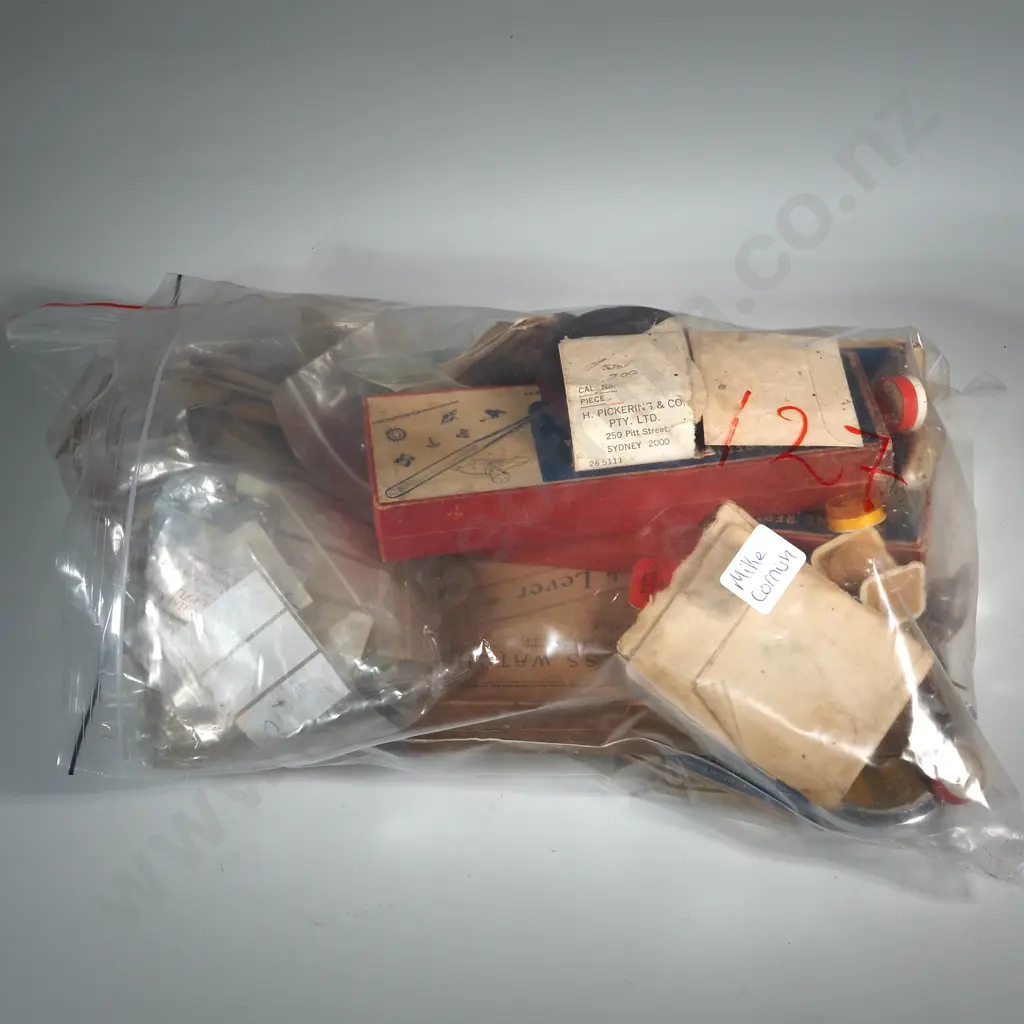 Bag Containing A Large Collection Of Watch Part -Mainsprings, Watch Glass, Face Parts, Replacement Parts Image 1++