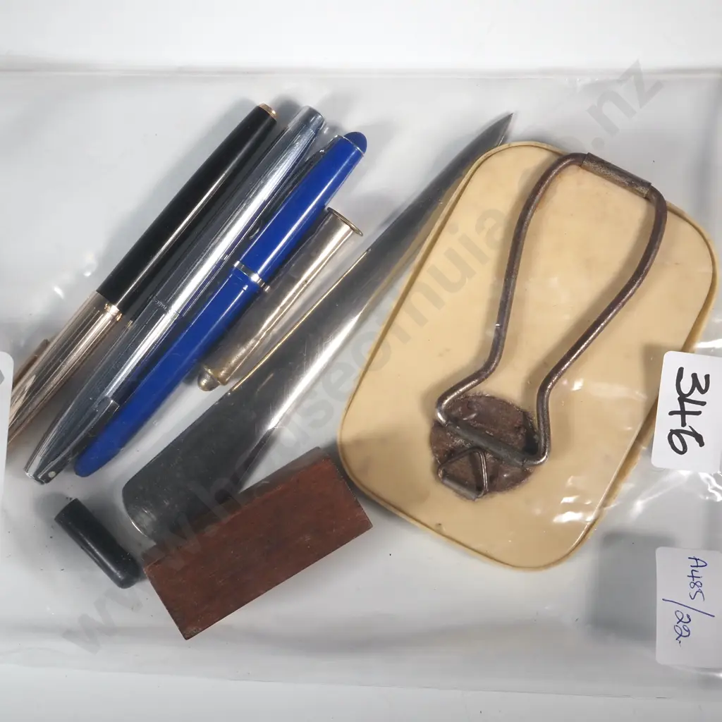Schaeffer Fountain Pen & Two Others,  Small Vintage  Box For Nibs, Portable Ivorex Mirror, Letter Opener & Pipe Tool Image 1++