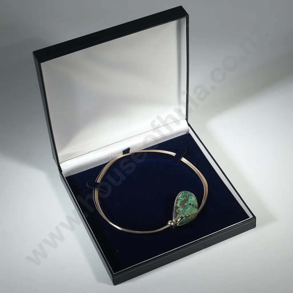 Boxed Sterling Silver Choker & Turquoise Pendant  Image 1++