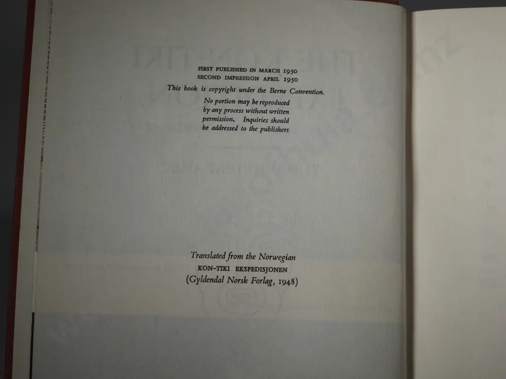 Heyerdahl, Thor. 1950. The Kon-Tiki Expedition By Raft Across the South Seas.  George Allen & Unwin Publishers, London. Image 1++
