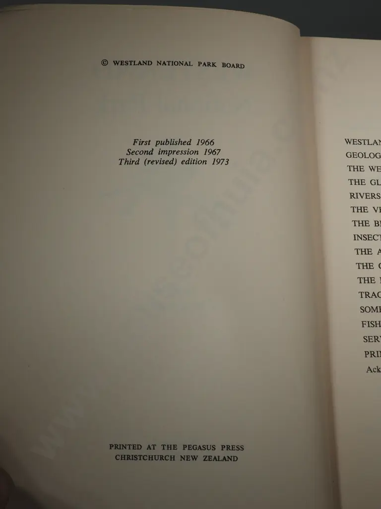 L W McCaskill, Westland National Park. Third Revised Edition. Printed At The Pegasus Press ChCh Image 1++