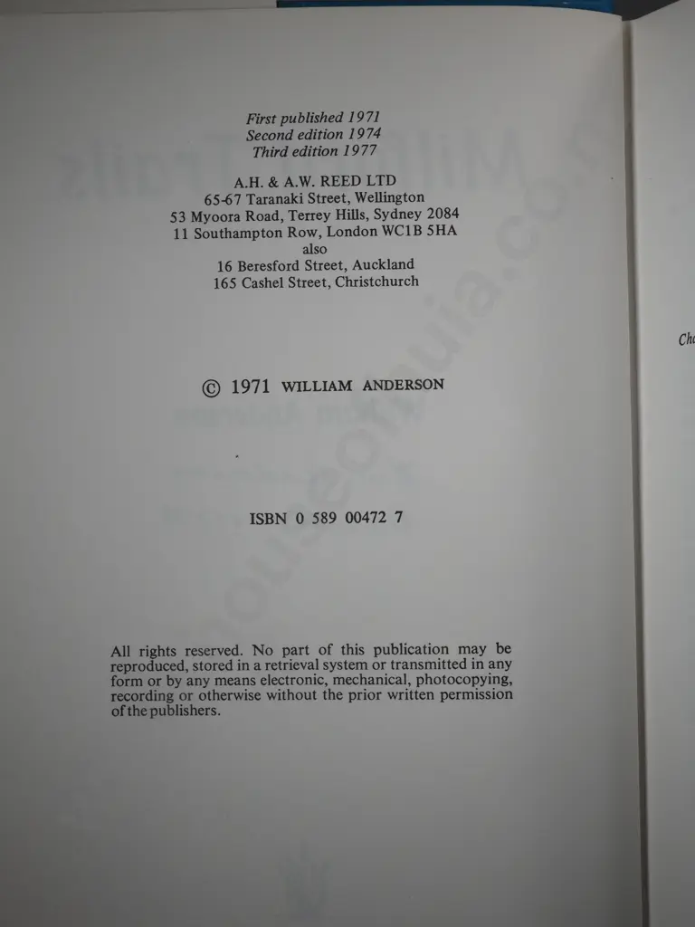 W. Anderson. Milford Trails. Third Edition 1977. Publisher : A. H. & A. W. Reed Image 1++