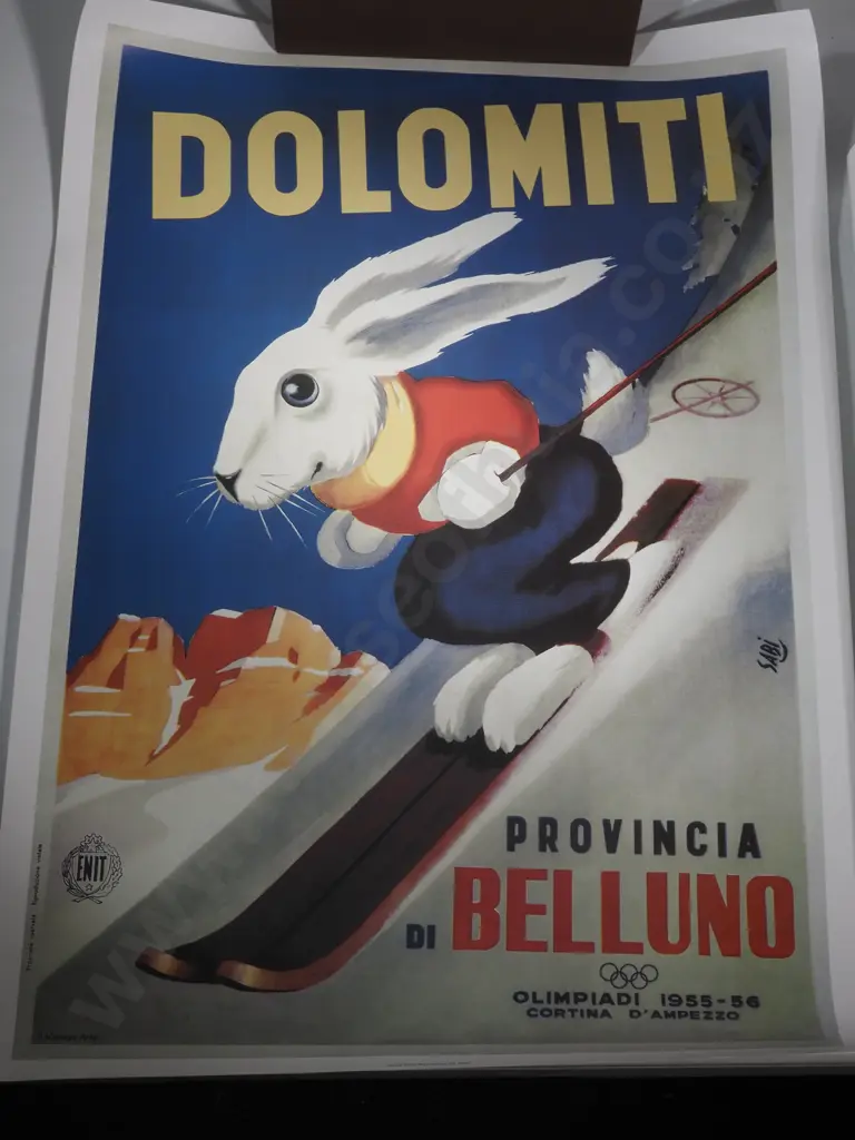 Vintage Style Poster Advertising Skiing At "Dolomiti" Image 1++
