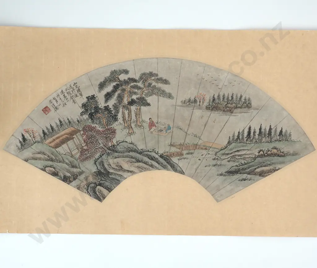 Ten Chinese Landscape Fan Shaped Paintings In the Form Of A Fan Image 1++