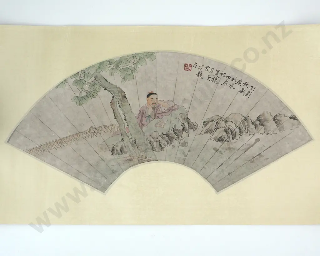 Ten Chinese Landscape Fan Shaped Paintings In the Form Of A Fan Image 1++