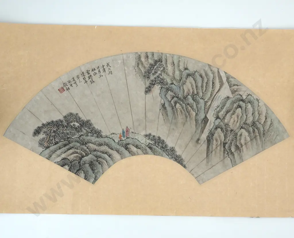 Ten Chinese Landscape Fan Shaped Paintings In the Form Of A Fan Image 1++