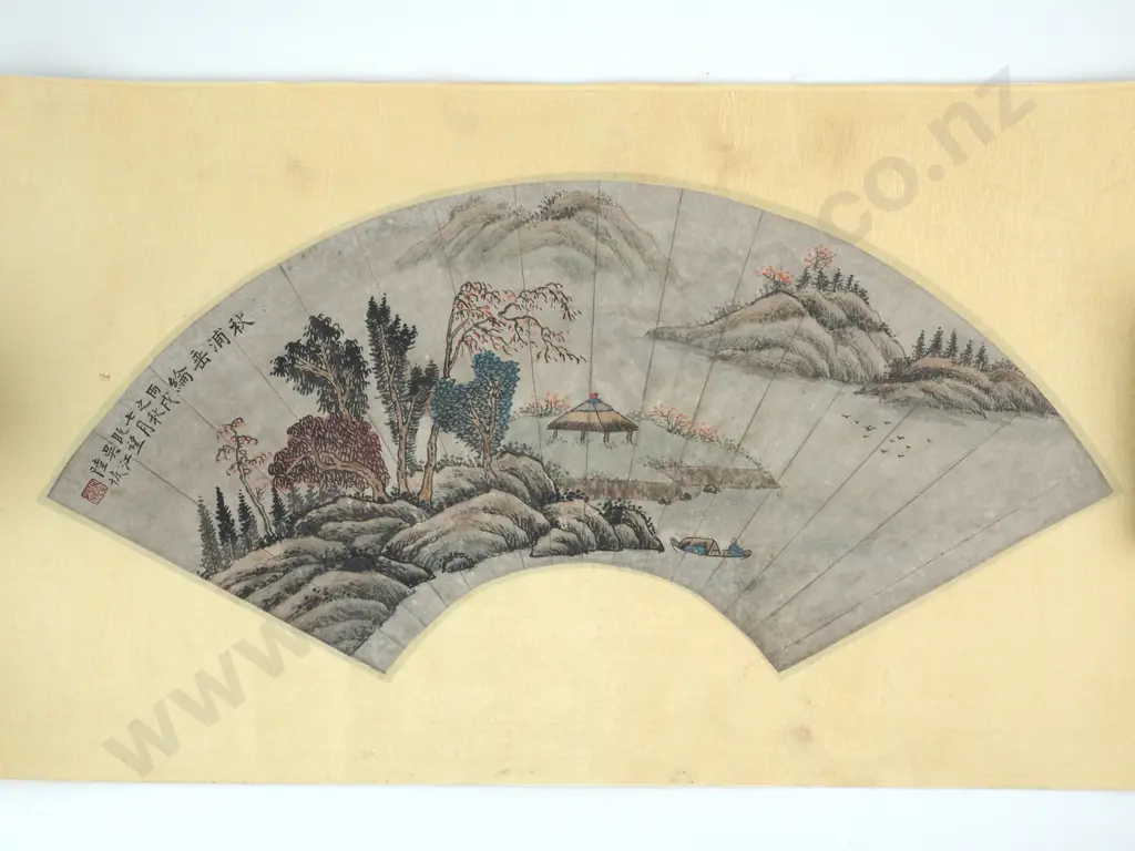 Ten Chinese Landscape Fan Shaped Paintings In the Form Of A Fan Image 1++
